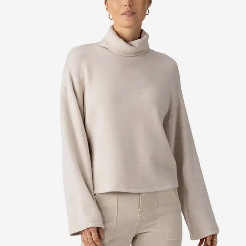 Sanctuary Soft Taupe Creamy Cozy  Lurex Turtleneck Sweater NEW